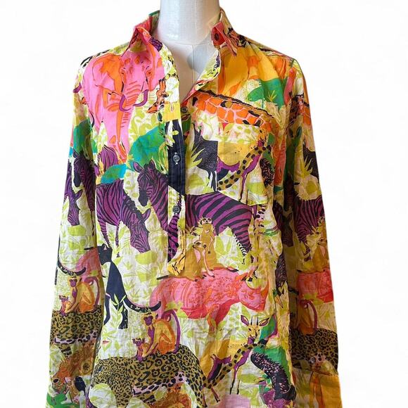 J.Crew Classic Jungle Safari Animal Print Shirt Size 8 Wildlife Button-Up - Picture 1 of 8